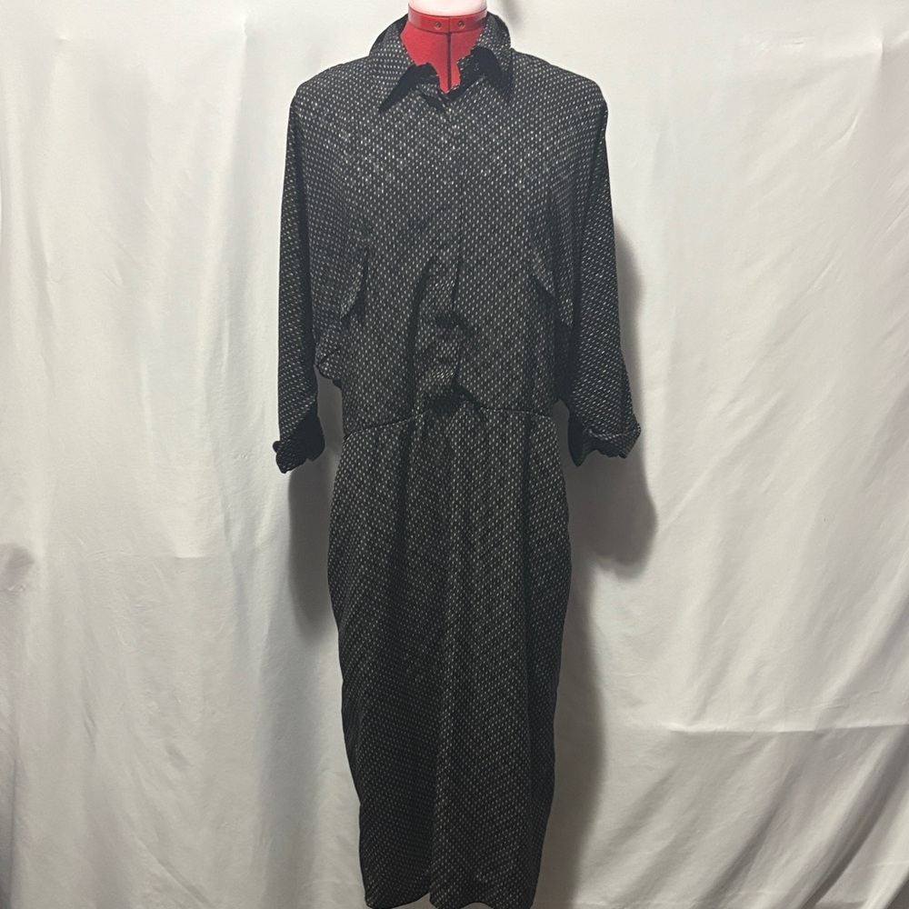 Chic Black Patterned Long Sleeve Dress XL97